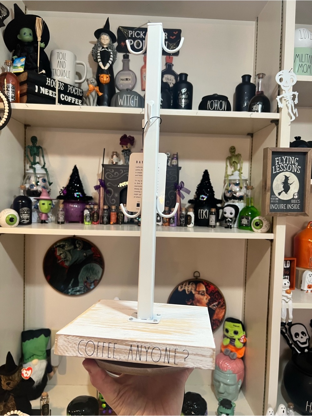 NEW Rae Dunn Coffee Anyone? Wooden Mug Tree Stand